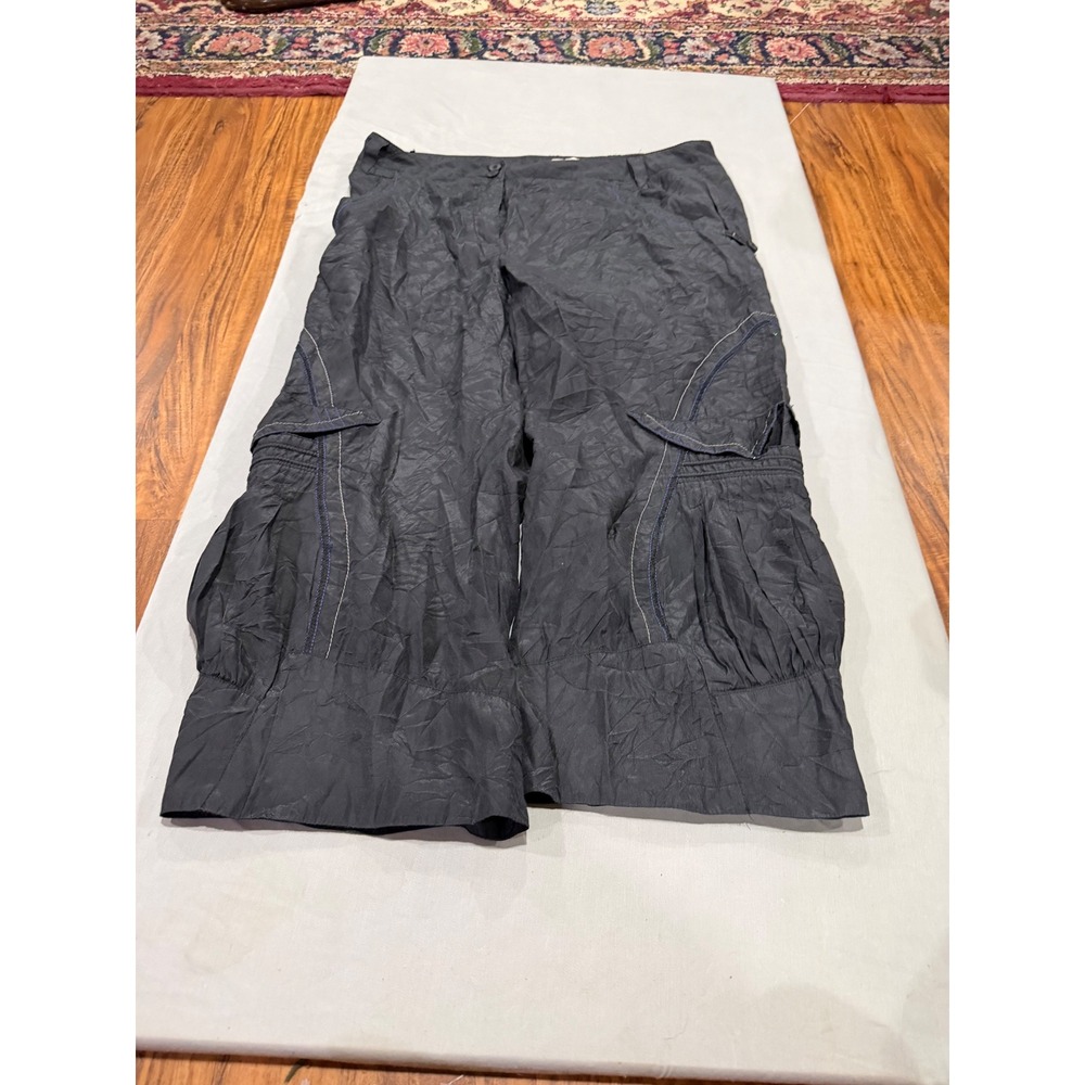 Y2K Techwear Womens Yuvita Crinkle Cargo Pants 12 Black